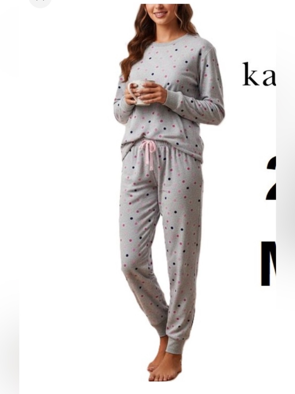 kate spade Gray Polka Dot Pajama Set with Pink & Navy Dots